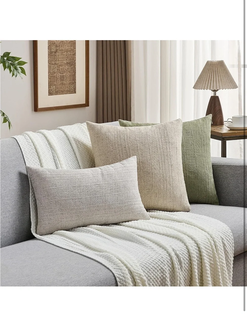 Natural Decorative Throw Pillow Covers 23x23 Inch Set of 2,Soft Linen